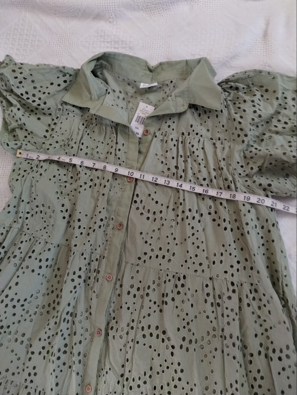 Light Sage Eyelet Button-Front Tiered Maxi Dress - Picture 3 of 5